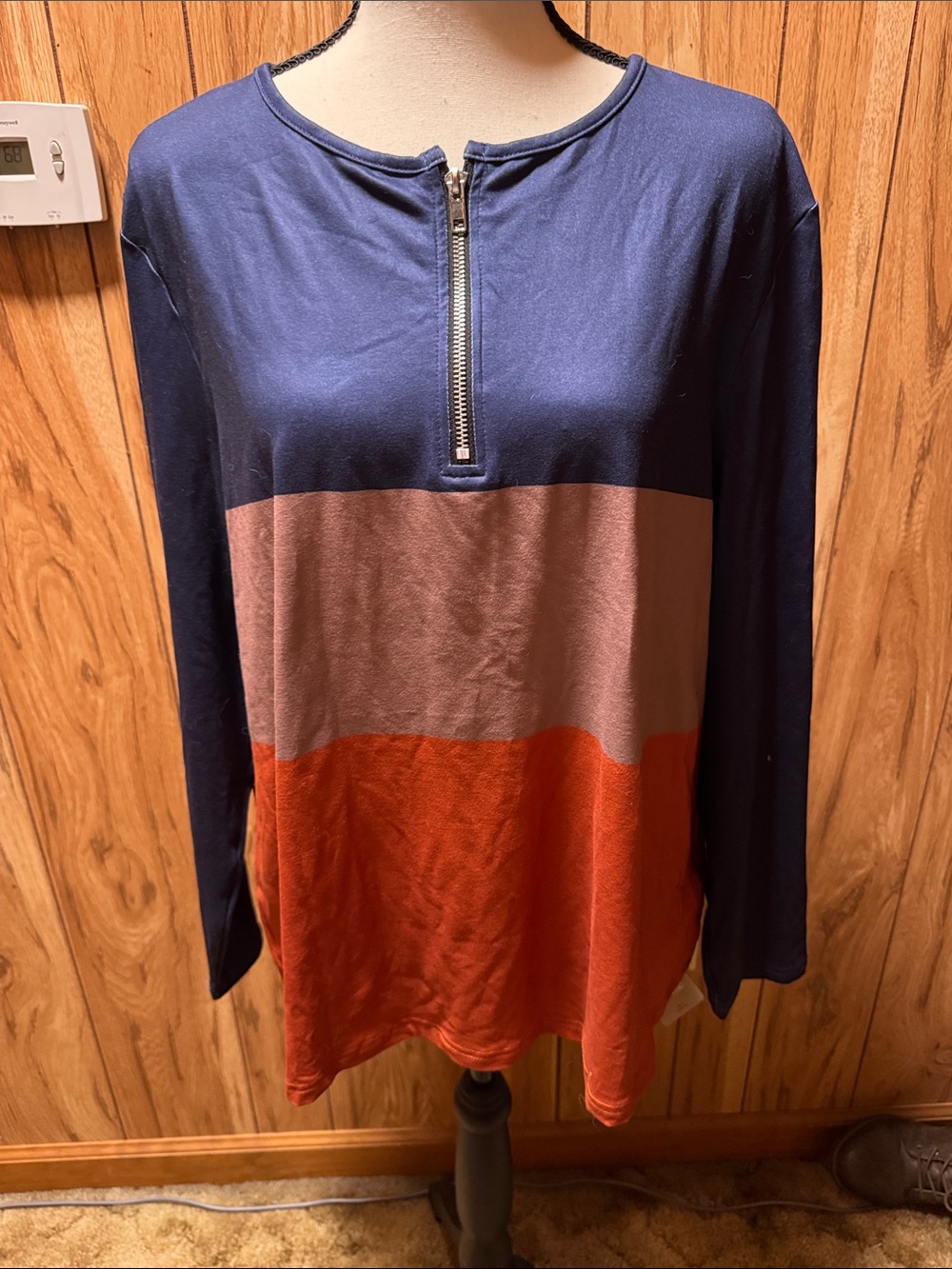 Women’s Colorblock Zip Neck Longsleeve - Navy, Brown, Rust